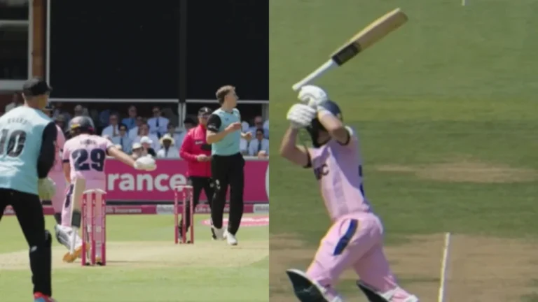 Bizarre! Ryan Higgins gets out hit wicket by his own flying bat at Lord’s